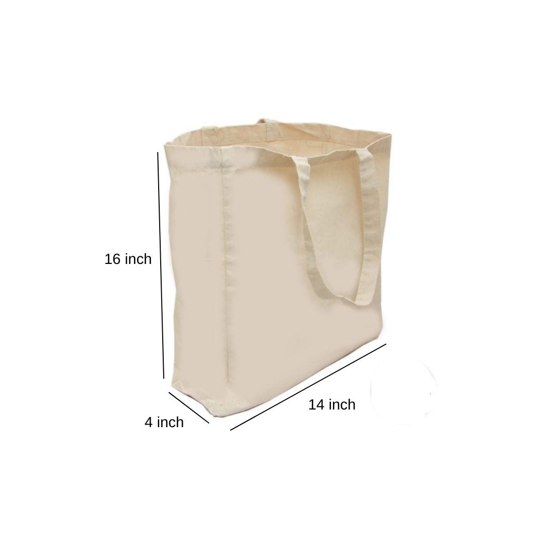 Canvas Bag with Gusset Rope Handle | 350GSM WCC 10KG | 14W x 16H x 4G Inch | Off White