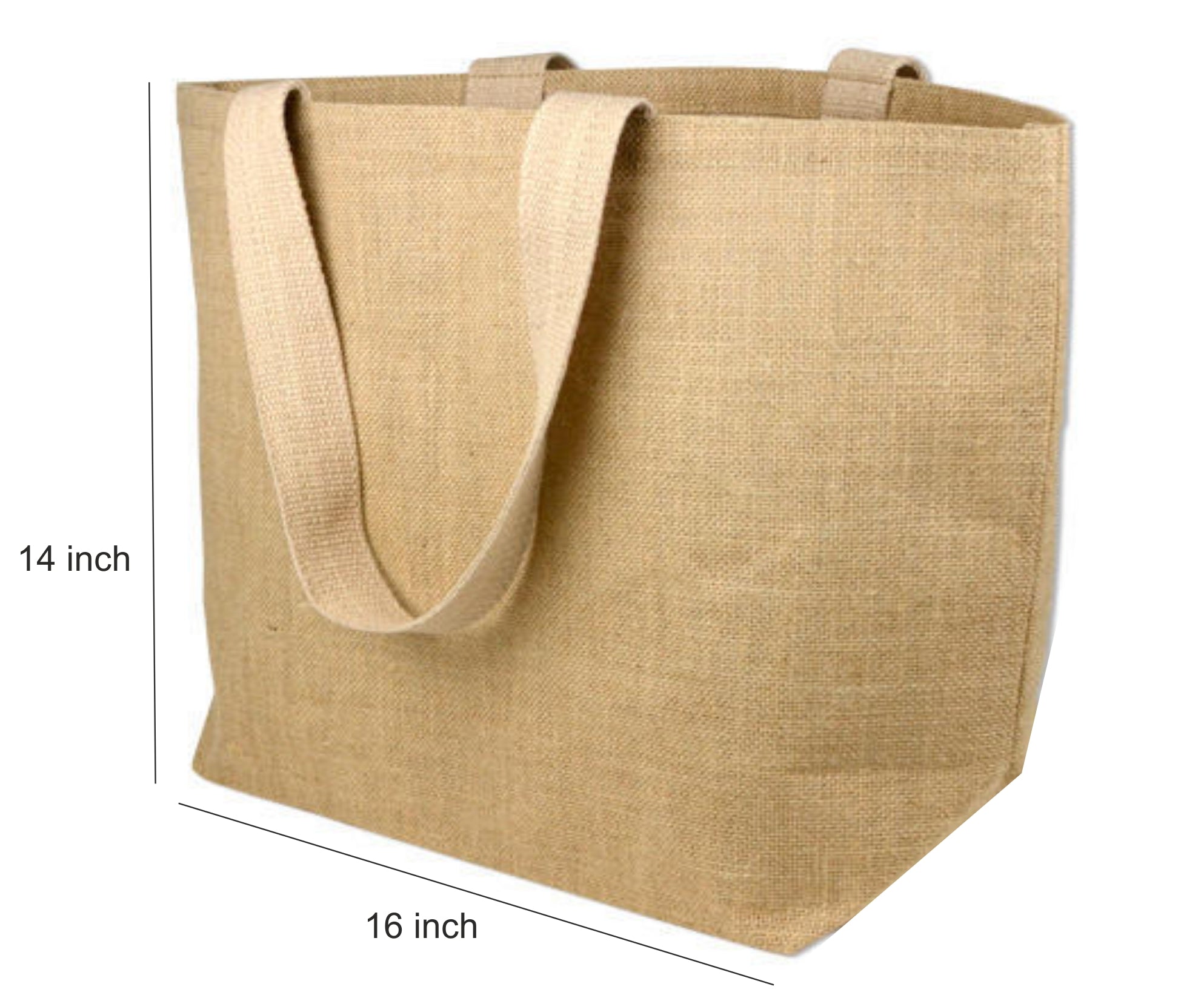 Natural Brown Jute Bag without Gusset Jute Strip Handle 290GSM 10KG - 16W x 14H Inch