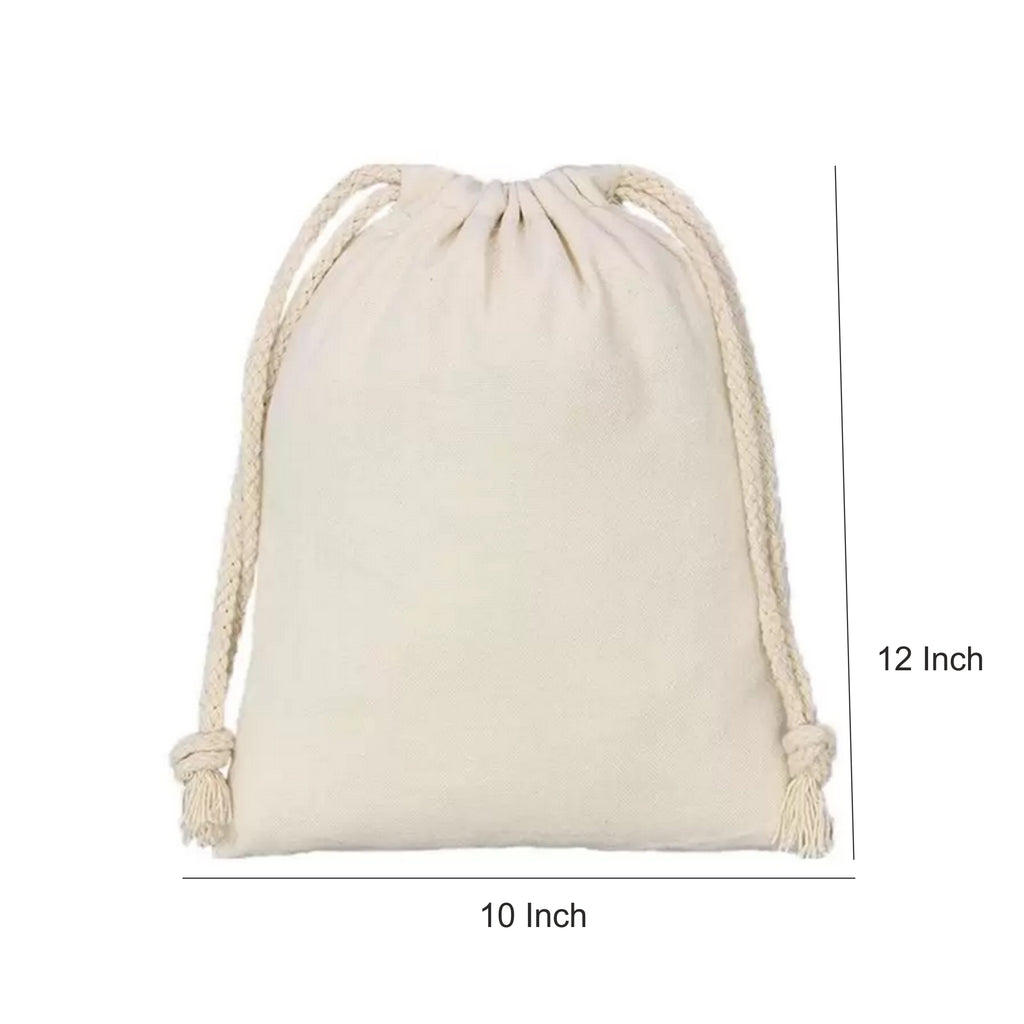 Canvas Pouch with Rope Closure | 250GSM WCC 8KG| 10W x 12H Inch  | Off White