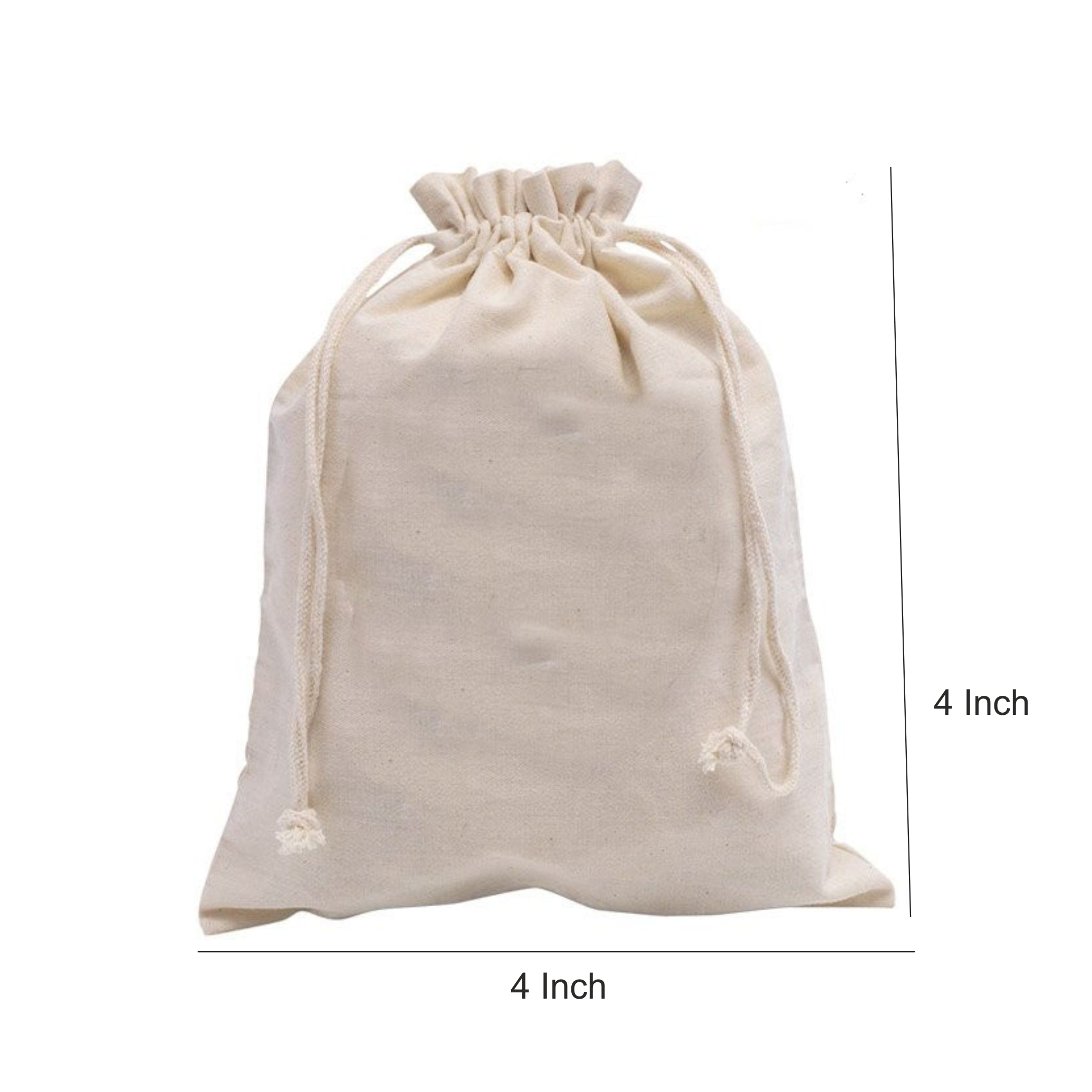 Cotton Pouch with Rope Closure | 150GSM WCC 5KG | 4W x 4H Inch | Off White